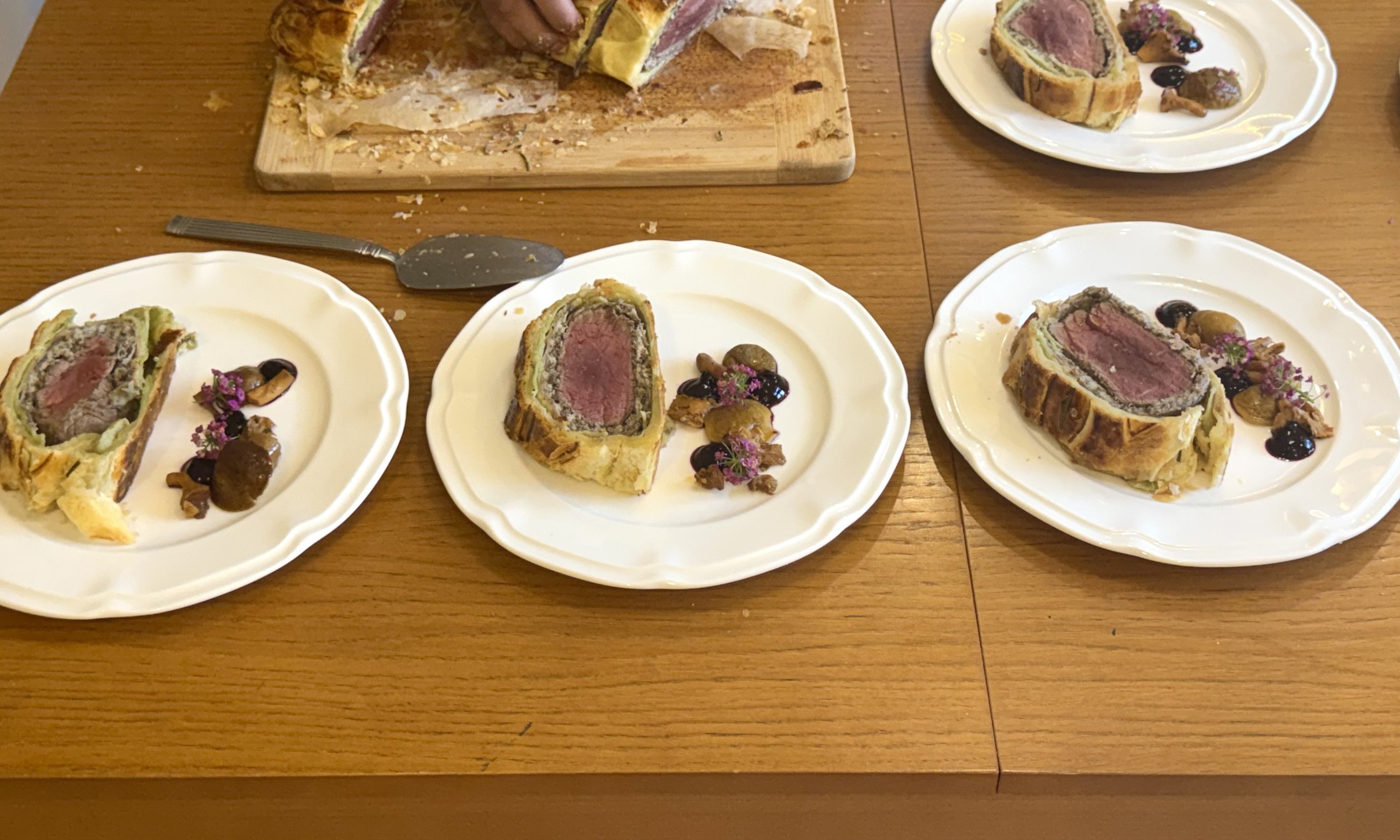 Beef Wellington plated for a private chef dinner on the French Riviera