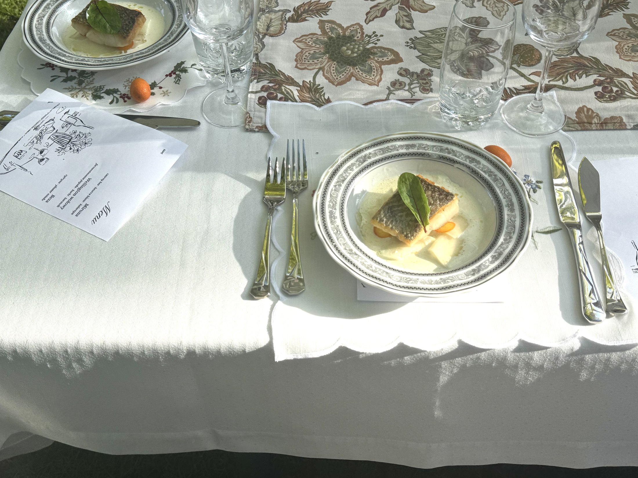 Blue grenadier served at a private dining table on the Côte d’Azur