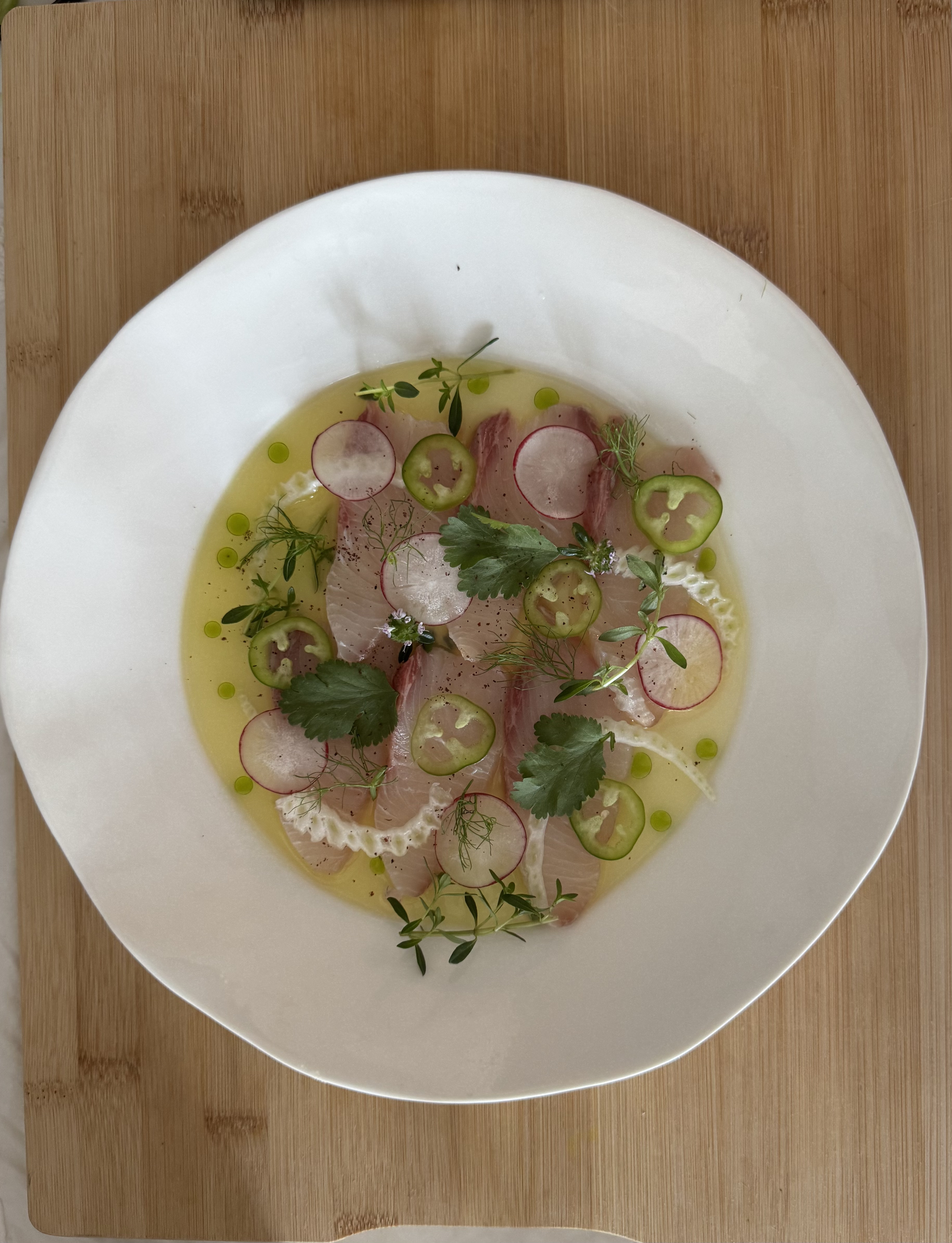 Hamachi crudo for a private chef tasting menu in Nice