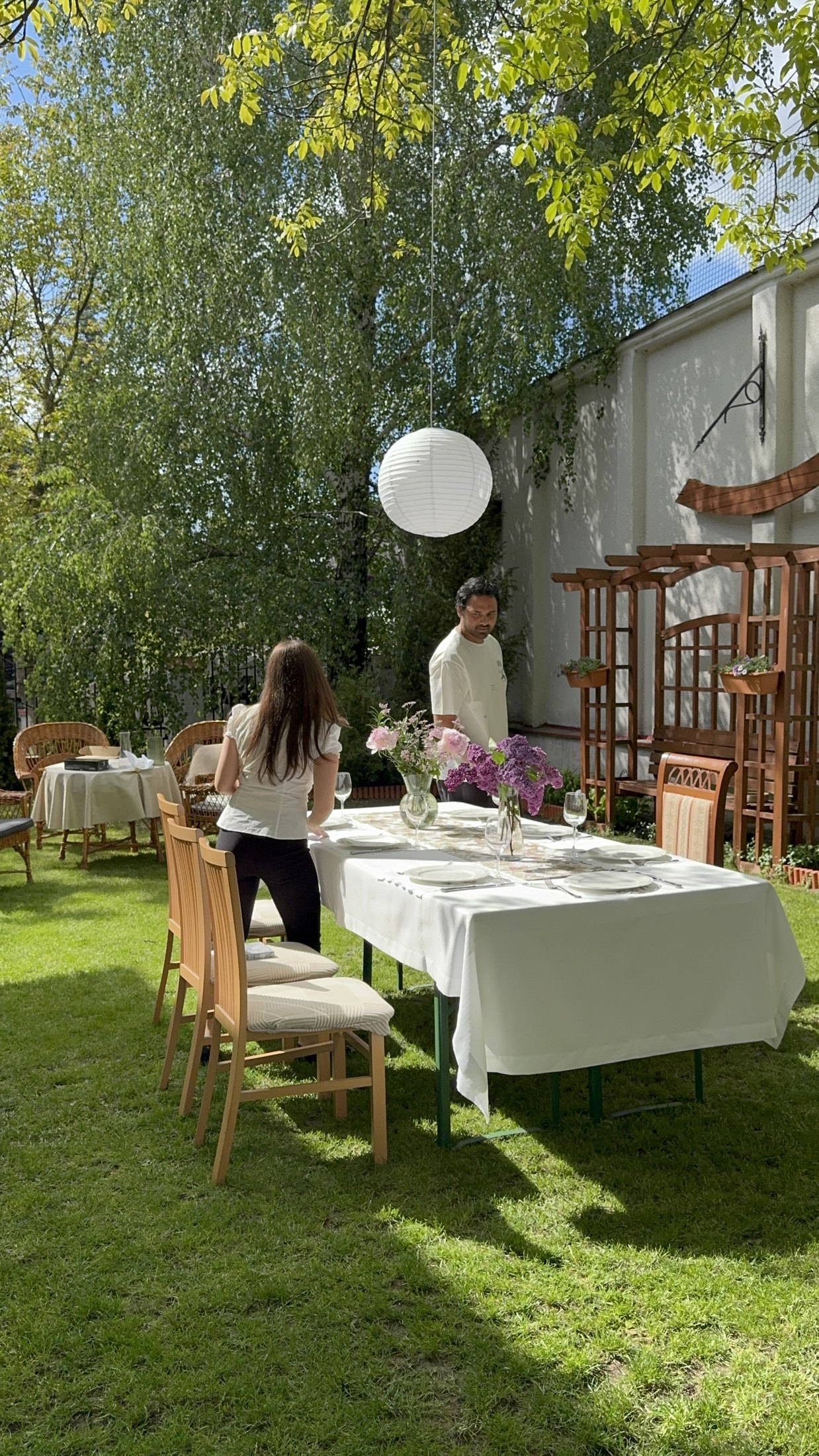 Private dining garden table setup for an outdoor French Riviera event