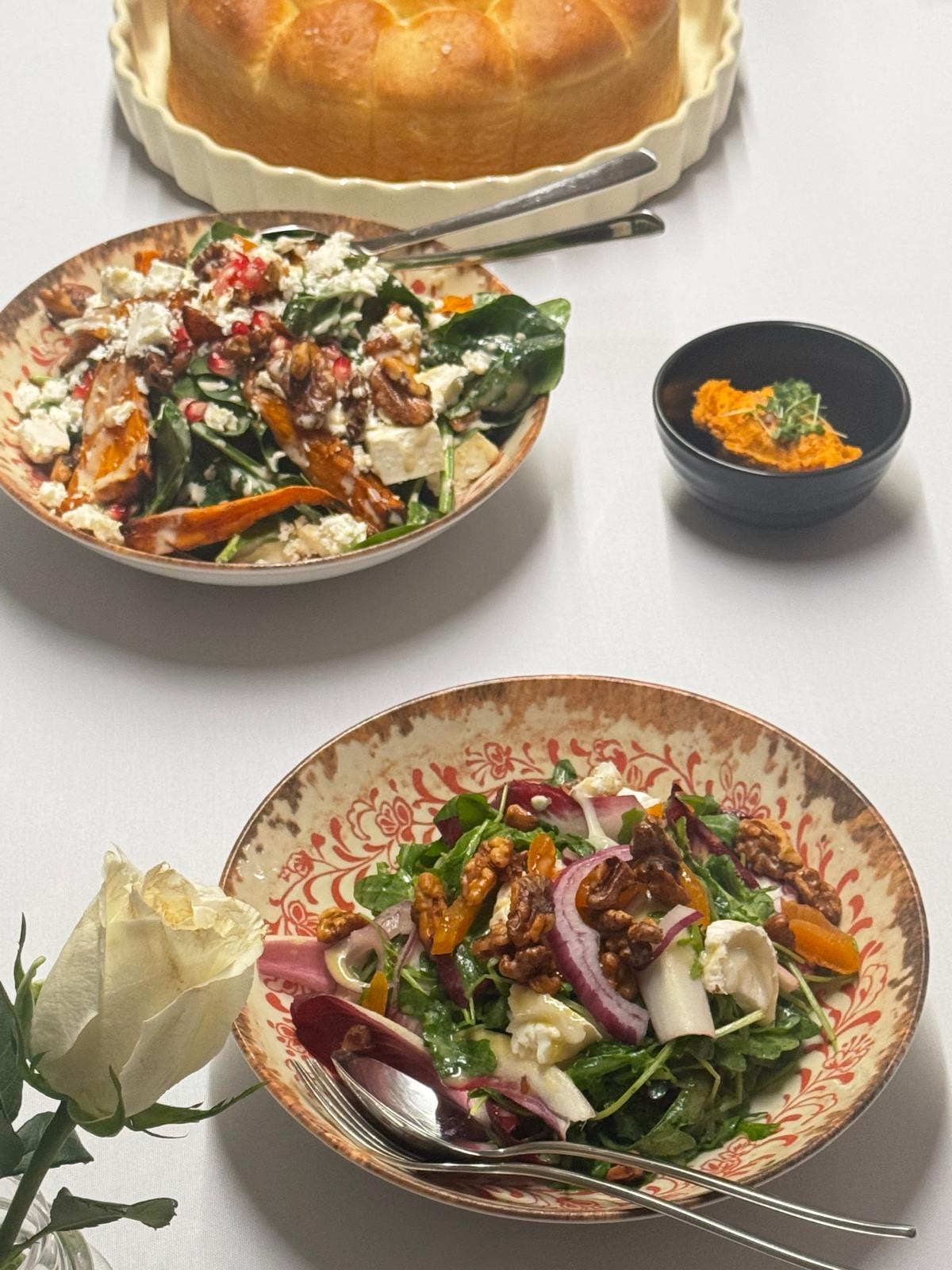 Seasonal salad served family-style at a private dinner